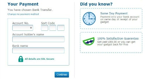 O2 Recycle payment details 