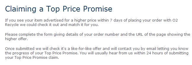 o2 recycle top price promise