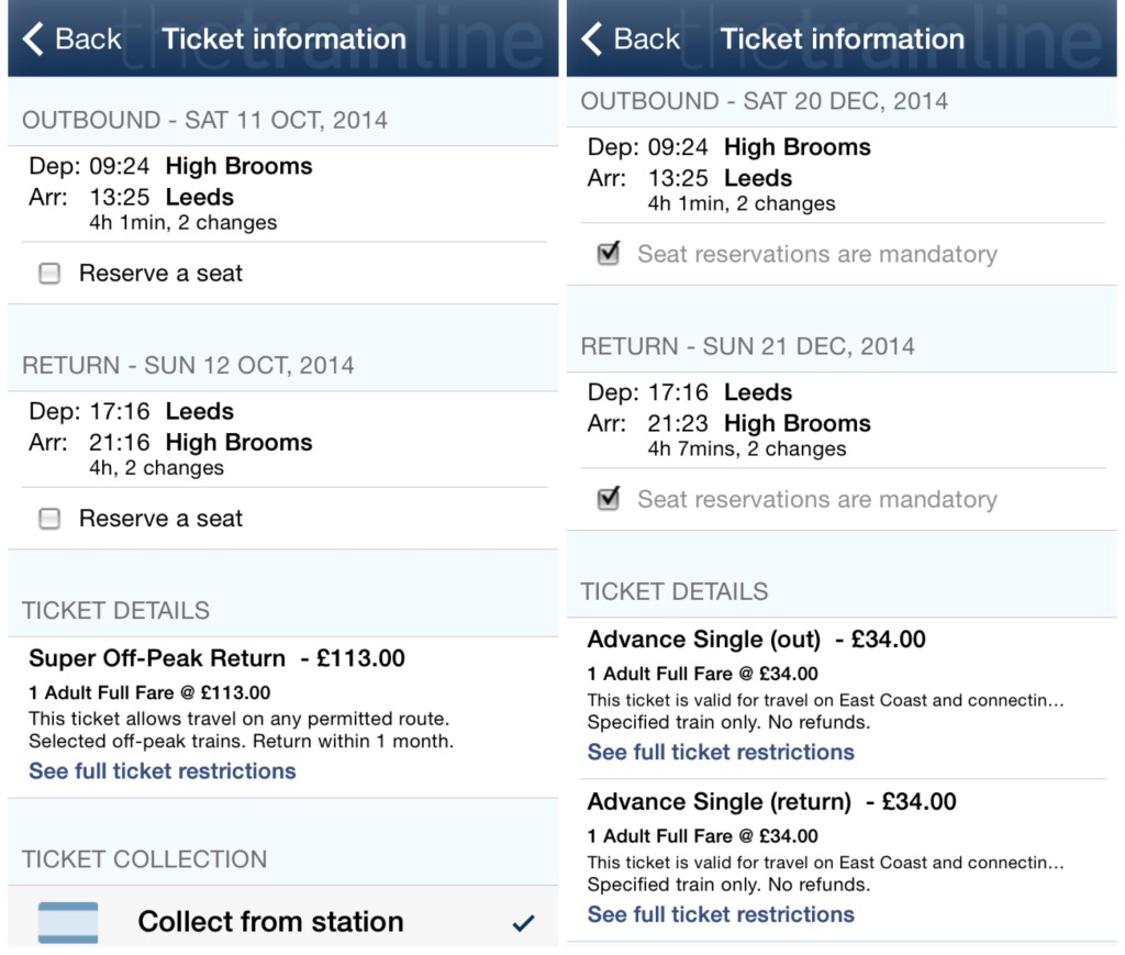 thetrainline.com Mobile App comparison 