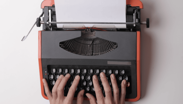 working on a typewriter