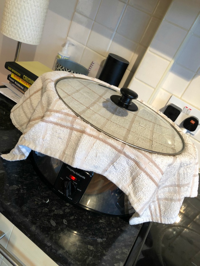 tea towel on a slow cooker