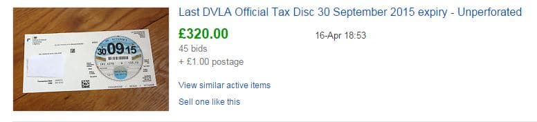 DVLA tax disc sold for 320 on eBay