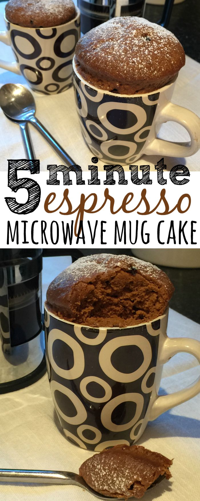 This is a simple and quick recipe for an espresso microwave mug cake which you can be eating it in less than five minutes, with half the washing up of a normal oven-baked cake.