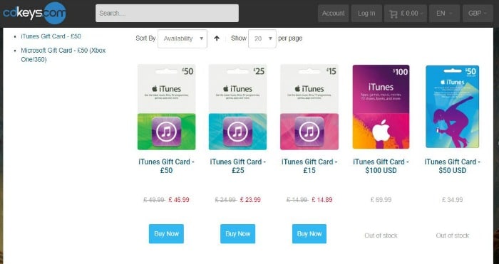 cdkeys iTunes vouchers offers