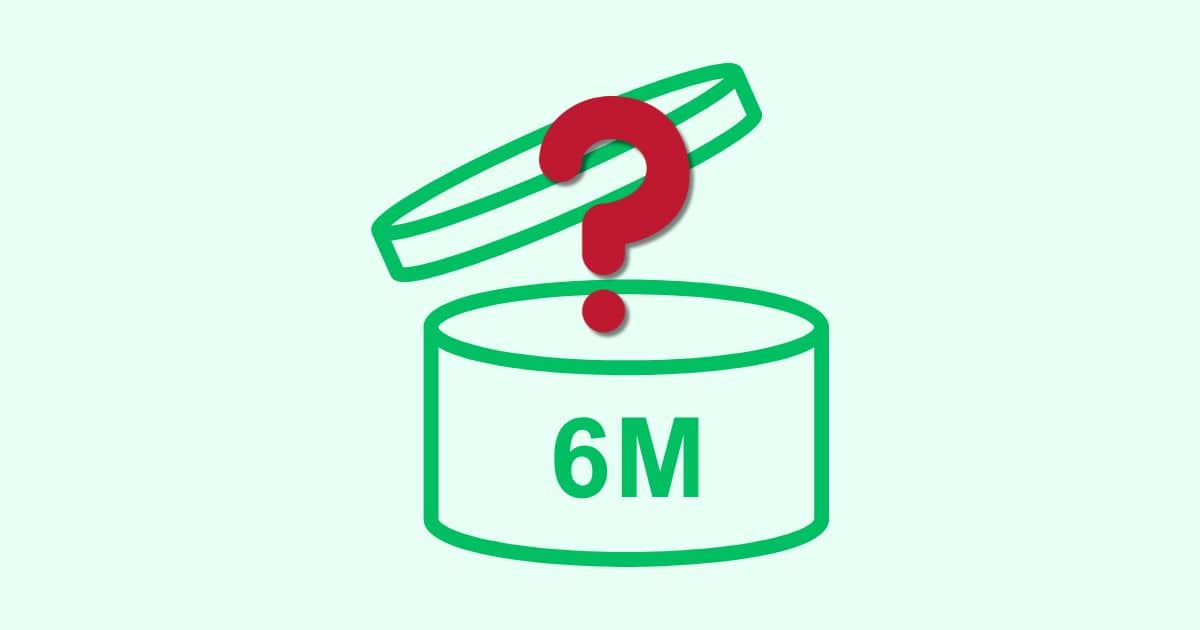 icon of a tin with a "6 month" lebel on the front, with a large red question mark over it