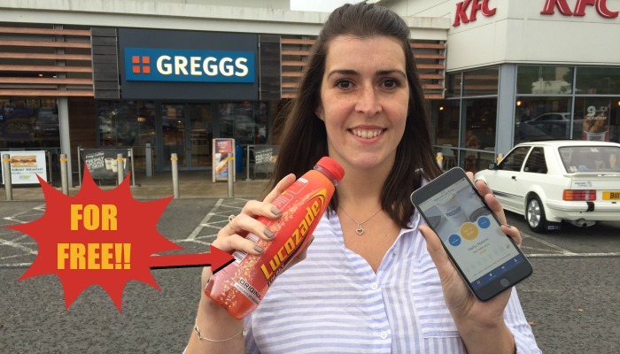 FREE Lucozade! Yay! Greggs is giving away FREE bottles of Lucozade to all new and existing members of the Greggs Rewards loyalty app until 31 October!