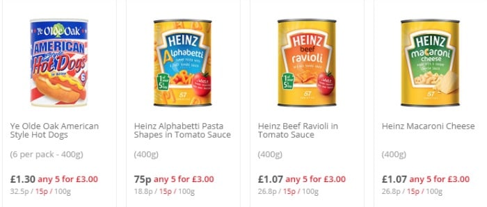 Heinz 5 for £3 example at Tesco