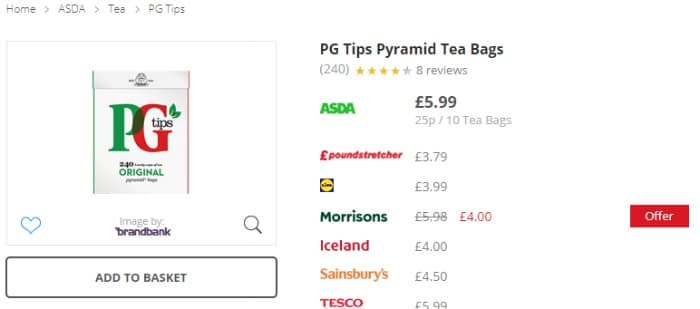 Pg tips discount 240 price comparison