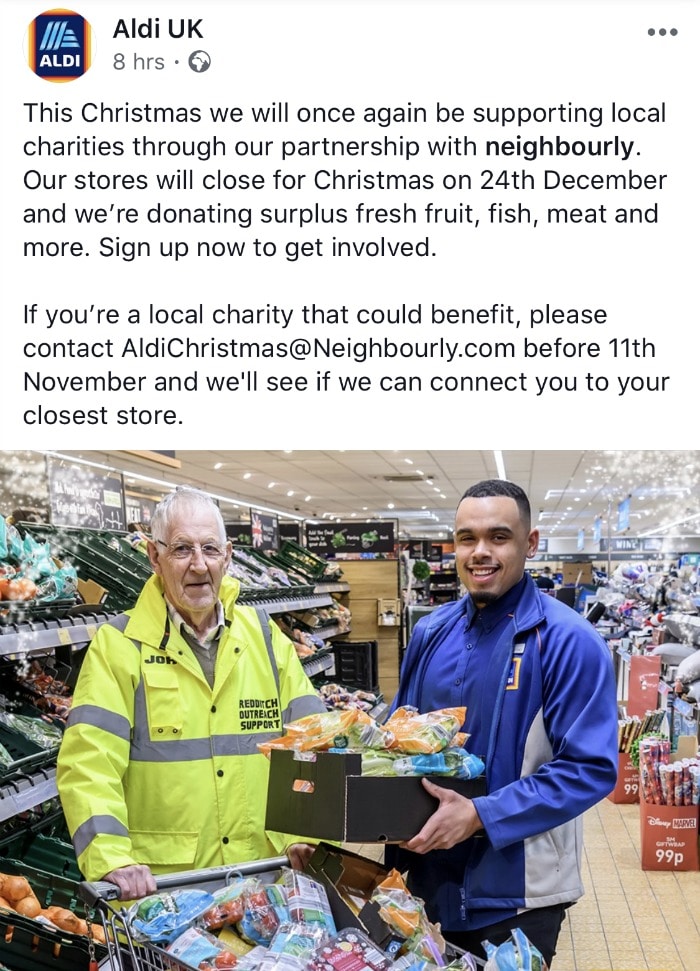 Aldi is giving away free food on Christmas Eve to charities Skint Dad