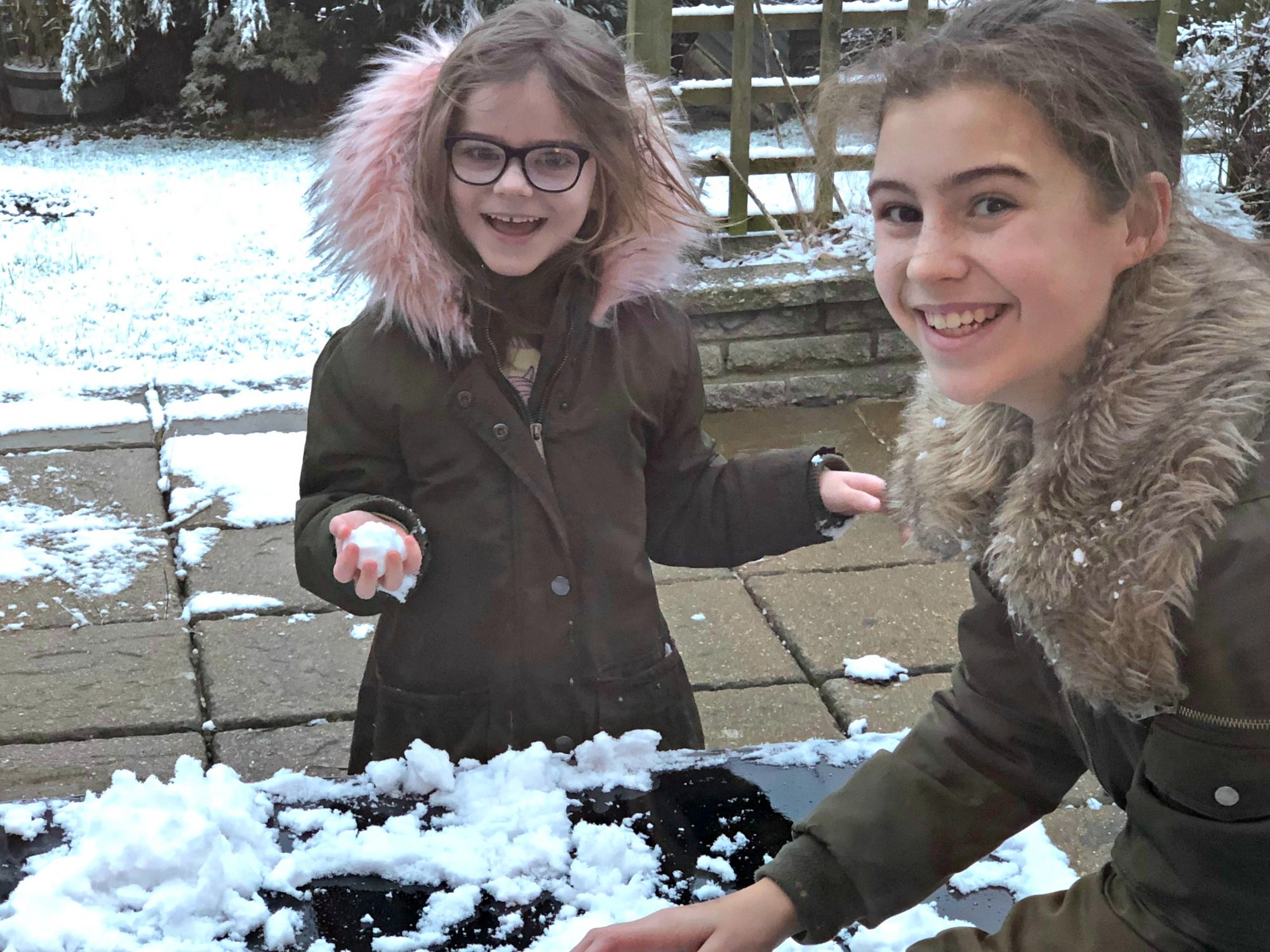 Chloe and Daniella playing in the snow