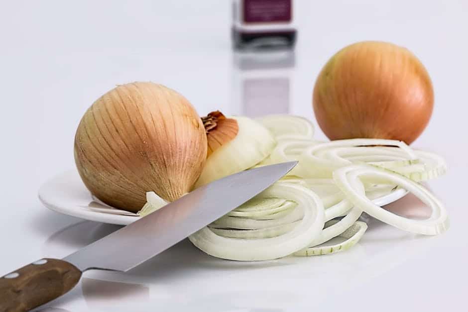 slices of onions ready for a dump bag