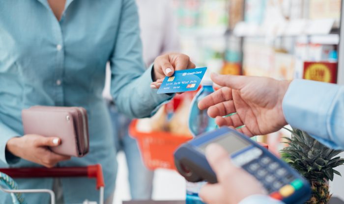 paying for shopping at the supermarket