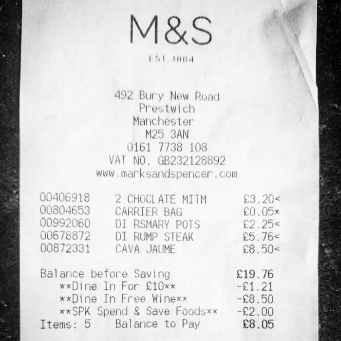 M&S Receipt