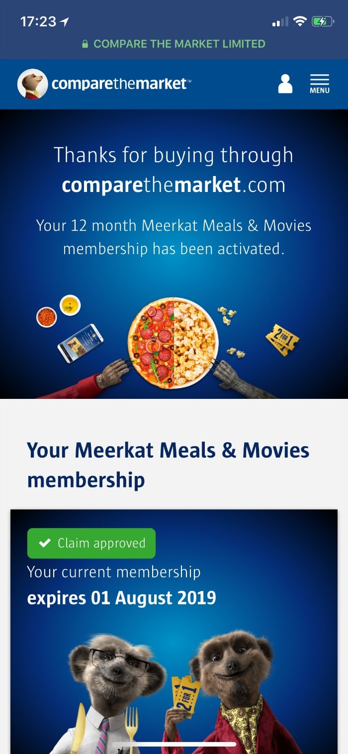Meerkat Meals and Movies membership