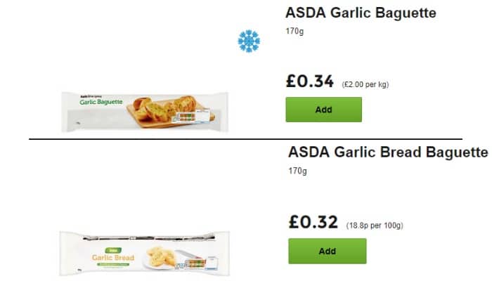 asda garlic bread prices