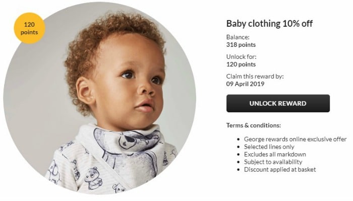 george rewards discount on baby