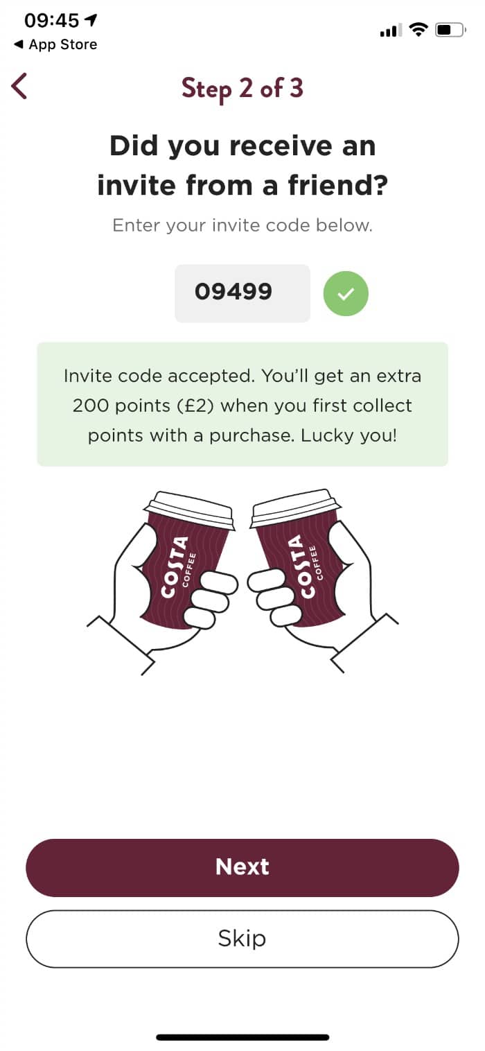 costa coffee free reward points