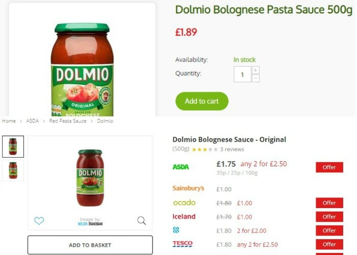 domlio pasta sauce price comparison