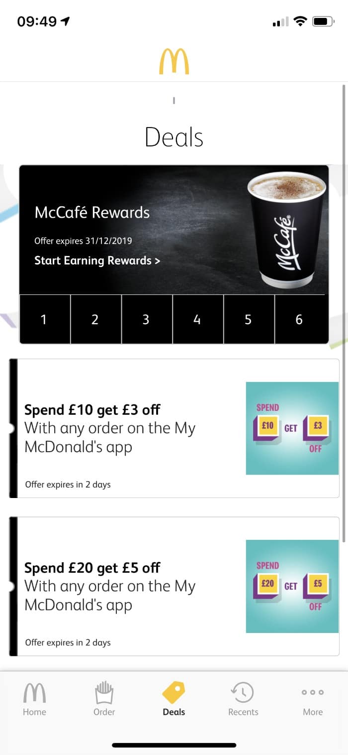 Deals in My McDonalds app