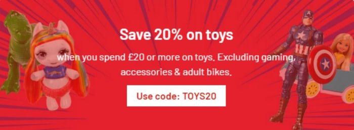 20 per cent off toys at argos