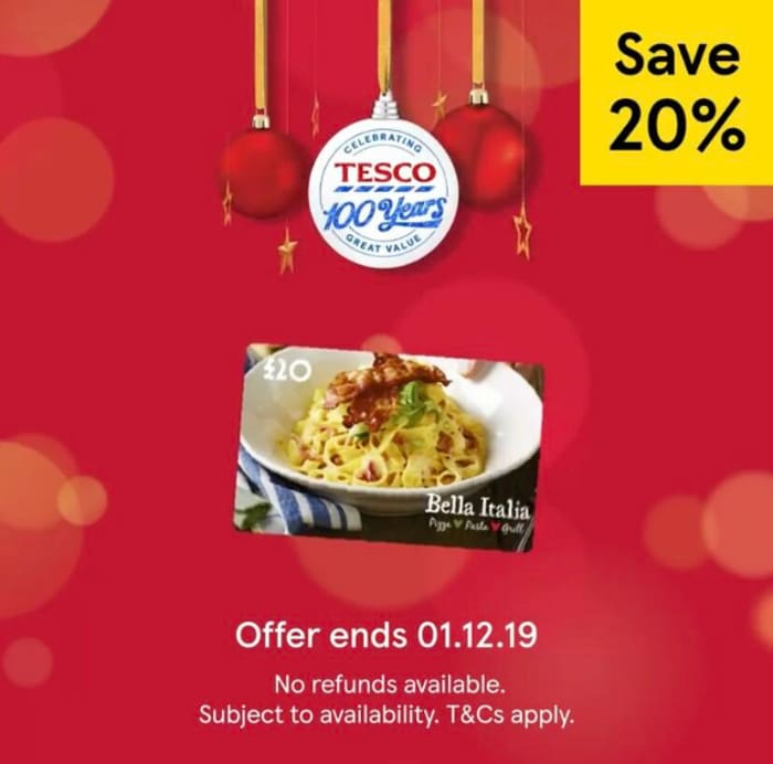 tesco gift card offers bella italia