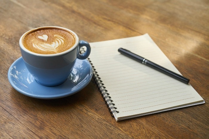 notebook and coffee