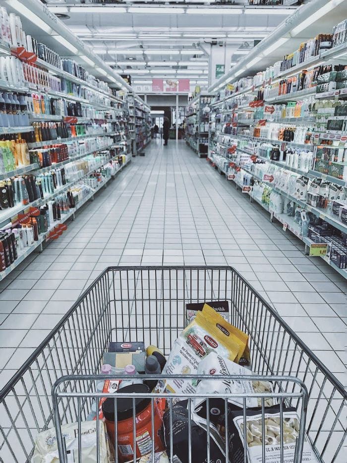 shopping trolley with food