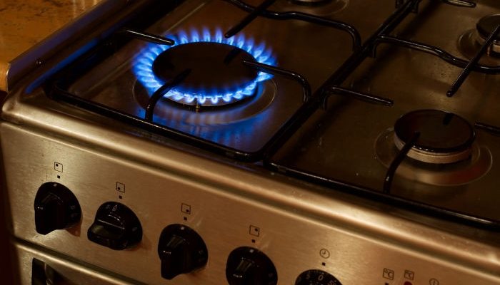 Burning flame of a gas stove