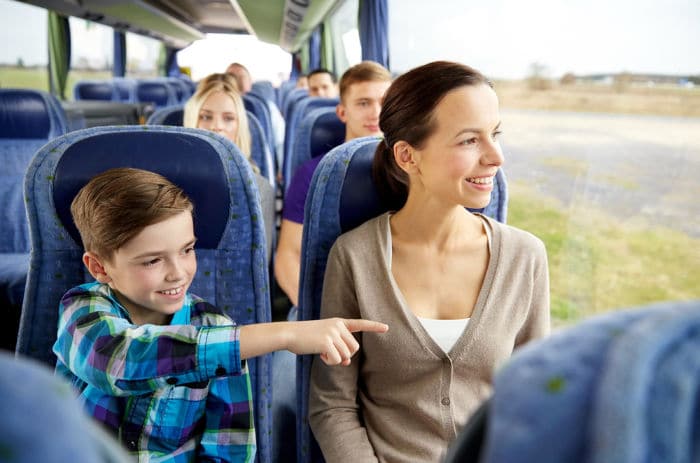 family travelling by coach