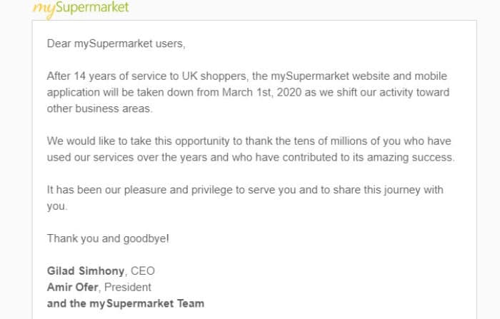 mysupermarket closing