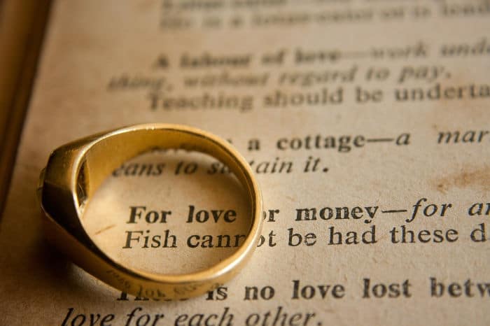 wedding ring on book