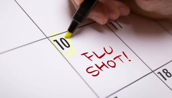 Flu shot written on calendar