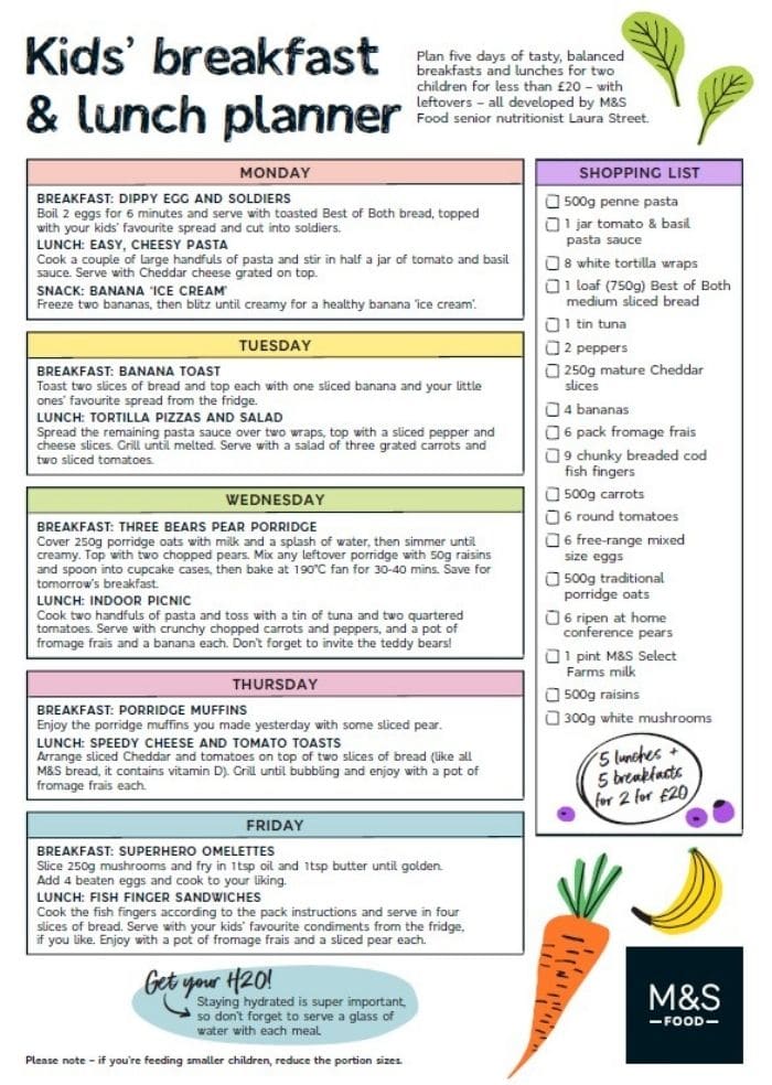 MS kids breakfast and lunch planner