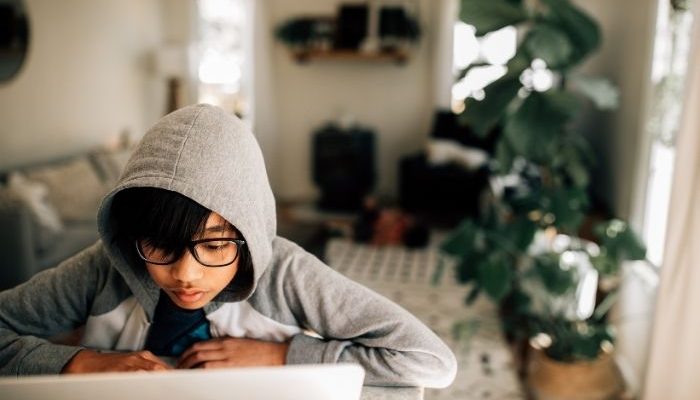 child looking at laptop