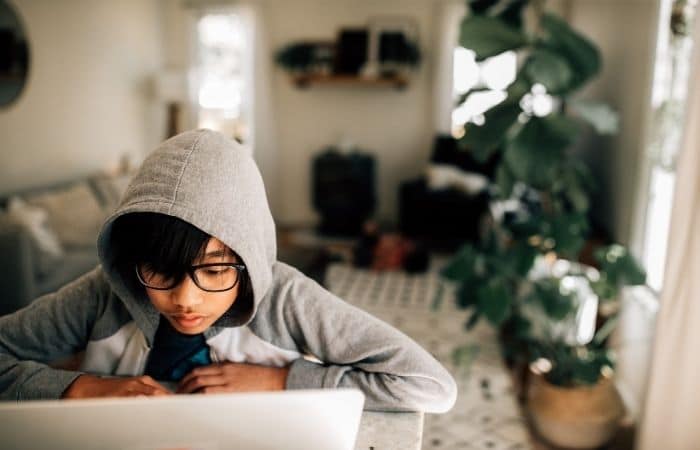 child looking at laptop