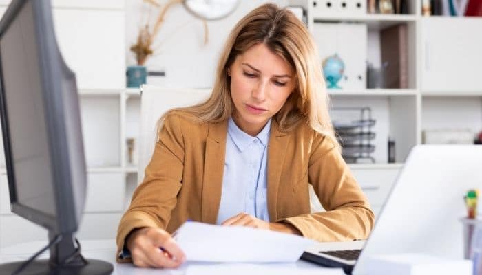 business woman using laptop at workplace