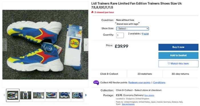 ebay listing of Lidl trainers