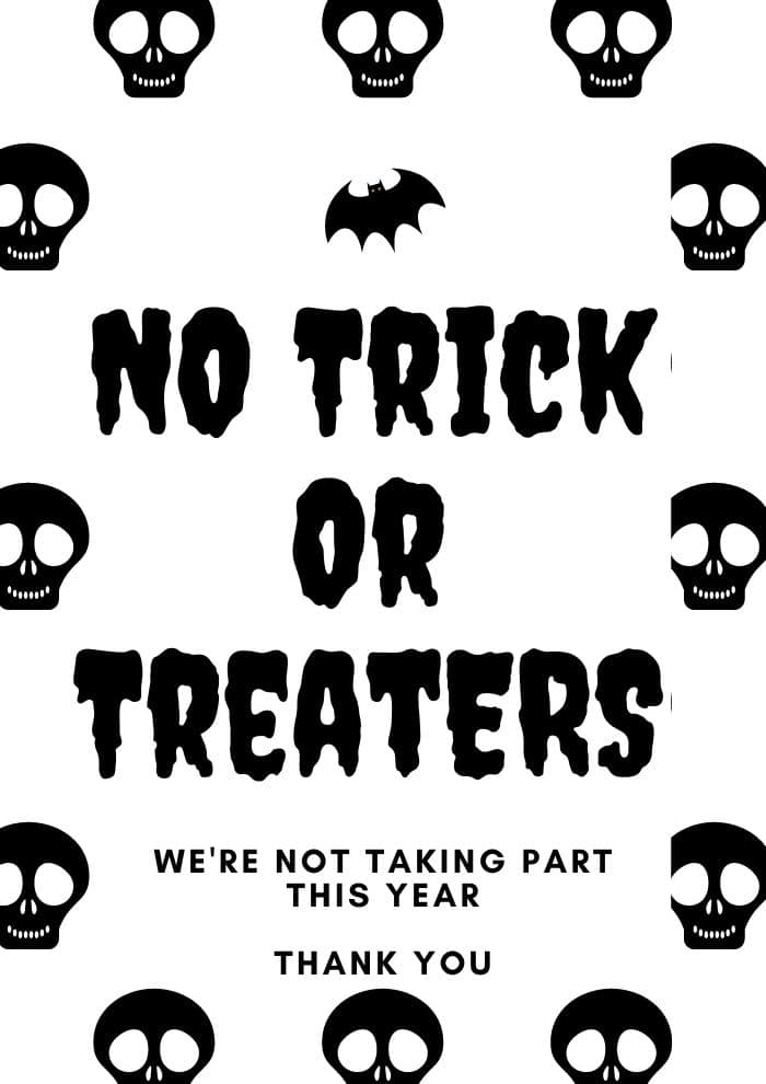 No Trick Or Treating Sign Free Printable