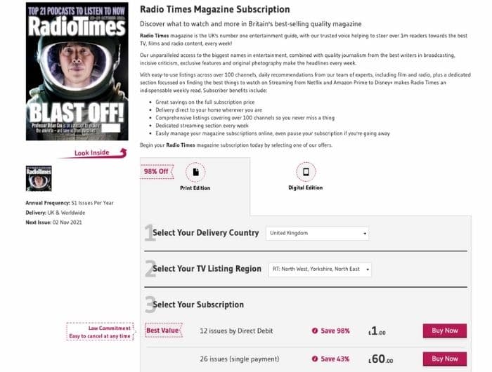 Radio Times subscription offer 2021