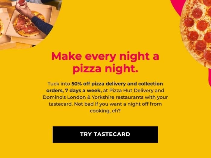 tastecard dominos discount