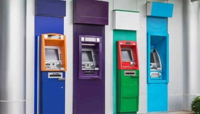 different coloured atm machines