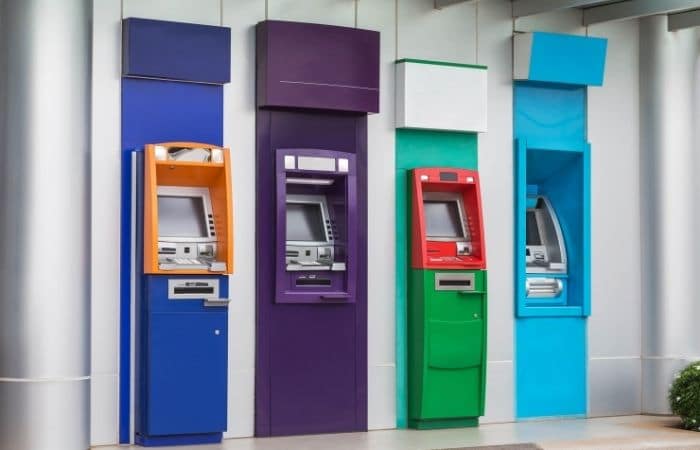 different coloured atm machines