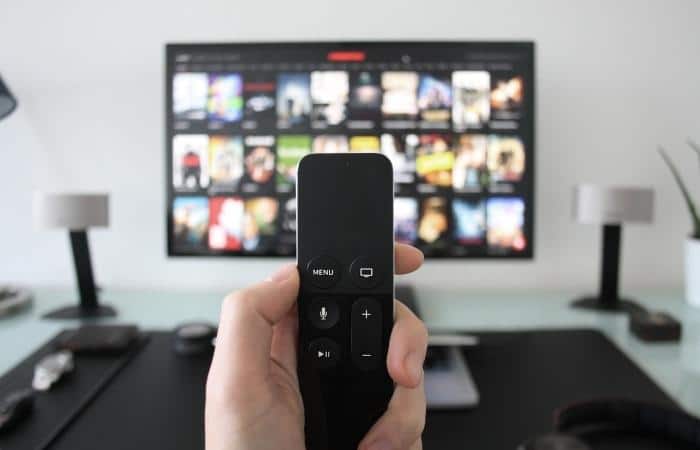 remote control in front of TV