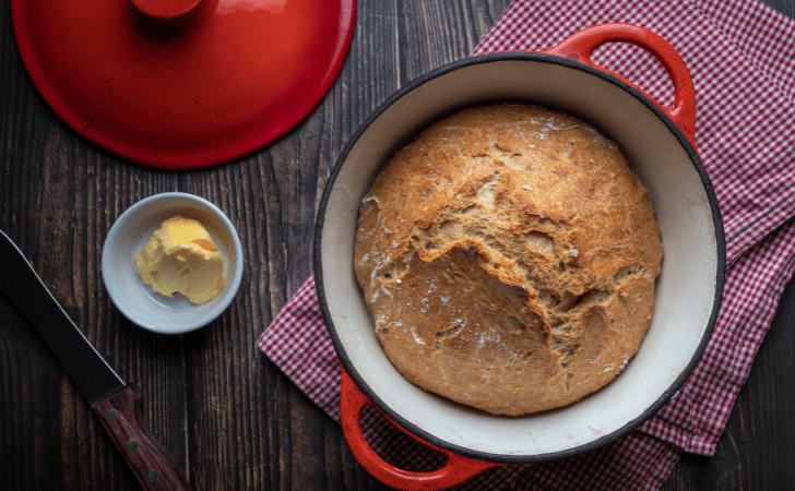 home baked bread in pot