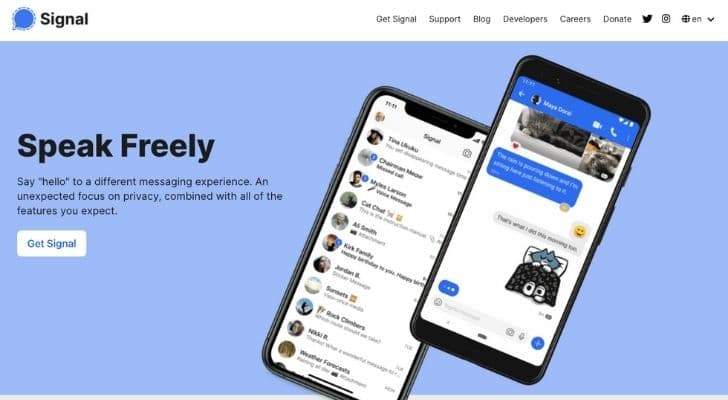 Screenshot of the Signal homepage 