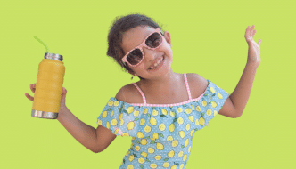 smiling girl with sunglasses on a green background