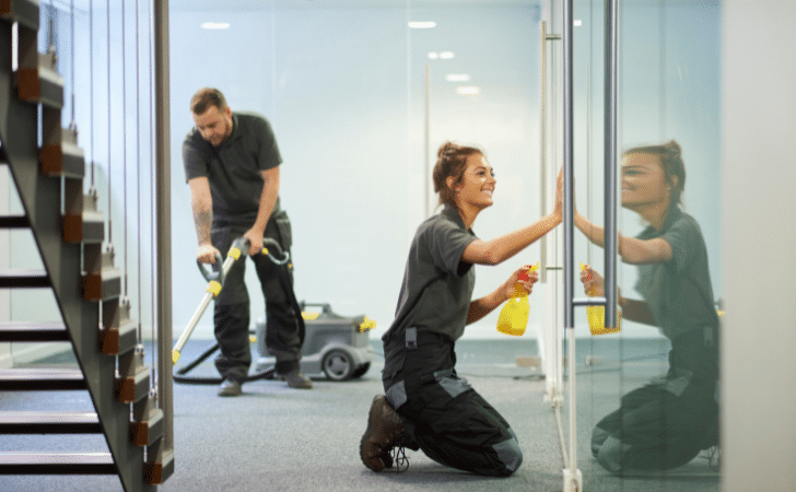 two people cleaning a commercial area