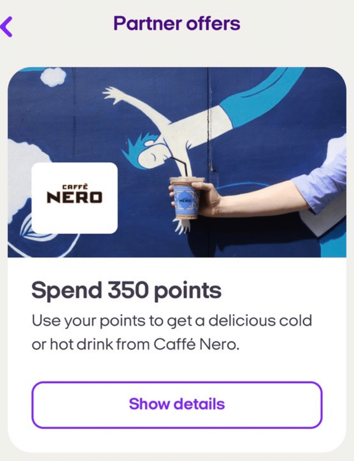 screen capture of the nectar app showing Caffe Nero offer