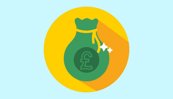 cartoon graphic of a money back on a blue background