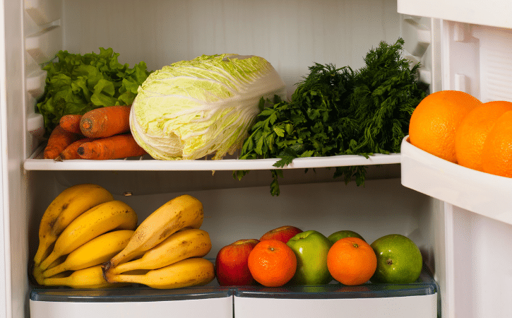 fruit and vegetables in fridge